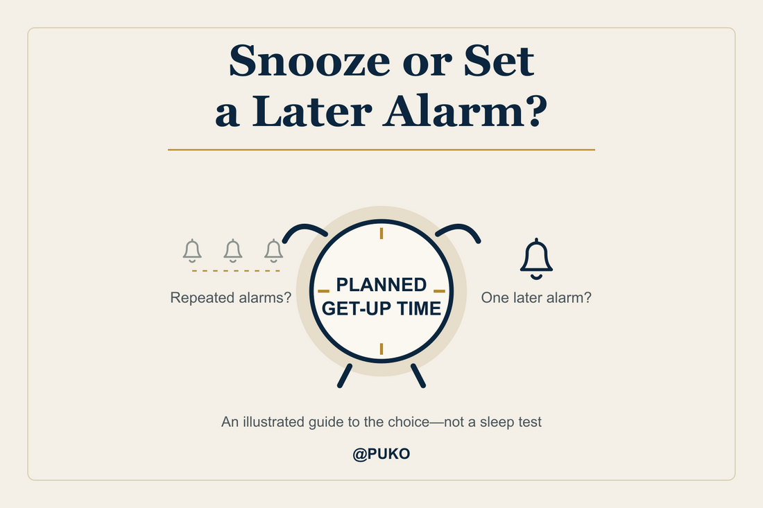 Illustrated comparison of repeated early alarms and one later alarm around a planned get-up time.